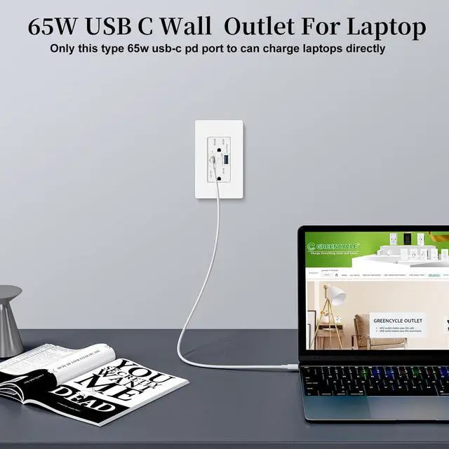 Alt view image 7 of 7 - USB C Outlet PD3.0,1PK GaN 65W Type C Outlet,Fast Charging USB-C Charger,15 Amp Tamper Resistant Receptacle,Electrical USB Socket Charge for Mac Air,iPhone 14 Pro Max,Android,UL Listed