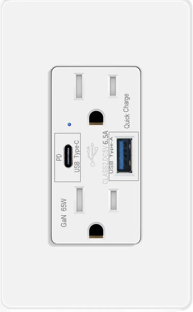 Main image of 65W USB C Outlet PD3.0, 1-Pack Fast Charging USB C Wall Outlet, Compatible with Mac Air, iPhone 15, Android, Tamper-Resistant, 15A Outlet with USB C, Electrical USB C Charger, UL Listed