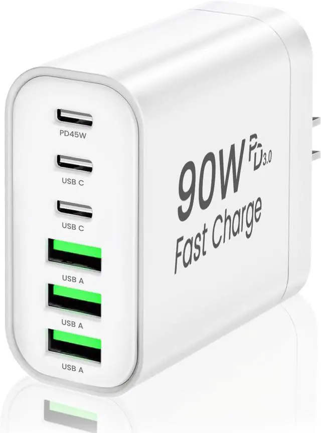 Main image of 90W GaN USB C Charger Block,6-Port USB C Wall Charger Fast Charging 45W PD Power Adapter for iPhone 17Pro Max/Samsung Galaxy S24 Ultra/Tabs/MacBook Air/iPad Pro for Home Travel