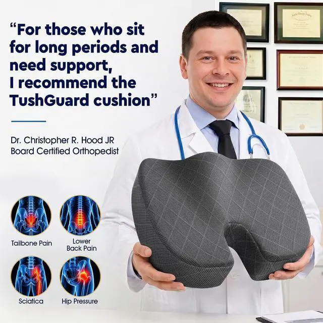 Alt view image 5 of 7 - Seat Cushion - Memory Foam Sitting Pillow for Office Chair, Car Seat, Airplane, Bleacher - Sciatica & Hip & Coccyx Pain Relief Desk Chair Cushion for Long Sitting Office Workers, Car Drivers