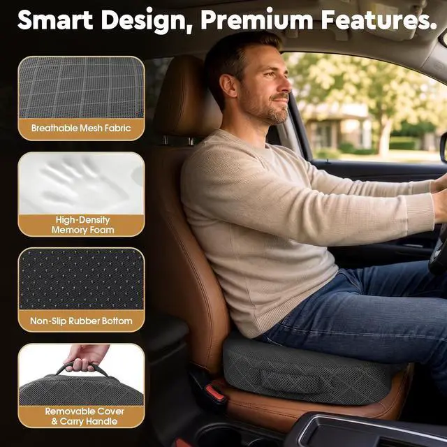Alt view image 6 of 7 - Seat Cushion - Memory Foam Sitting Pillow for Office Chair, Car Seat, Airplane, Bleacher - Sciatica & Hip & Coccyx Pain Relief Desk Chair Cushion for Long Sitting Office Workers, Car Drivers