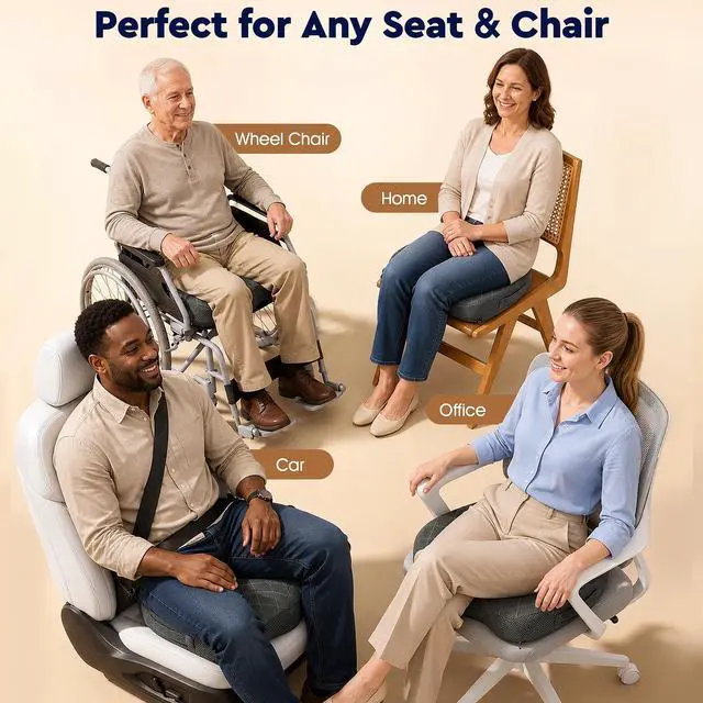 Alt view image 7 of 7 - Seat Cushion - Memory Foam Sitting Pillow for Office Chair, Car Seat, Airplane, Bleacher - Sciatica & Hip & Coccyx Pain Relief Desk Chair Cushion for Long Sitting Office Workers, Car Drivers