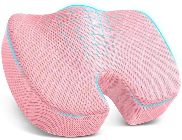 Main image of Office/Car Seat Cushion, Non-Slip Sciatica & Back Coccyx Tailbone Pain Relief Chair Pad, Memory Foam Butt Pillow for Computer Desk, Wheelchair, Driving (Pink)