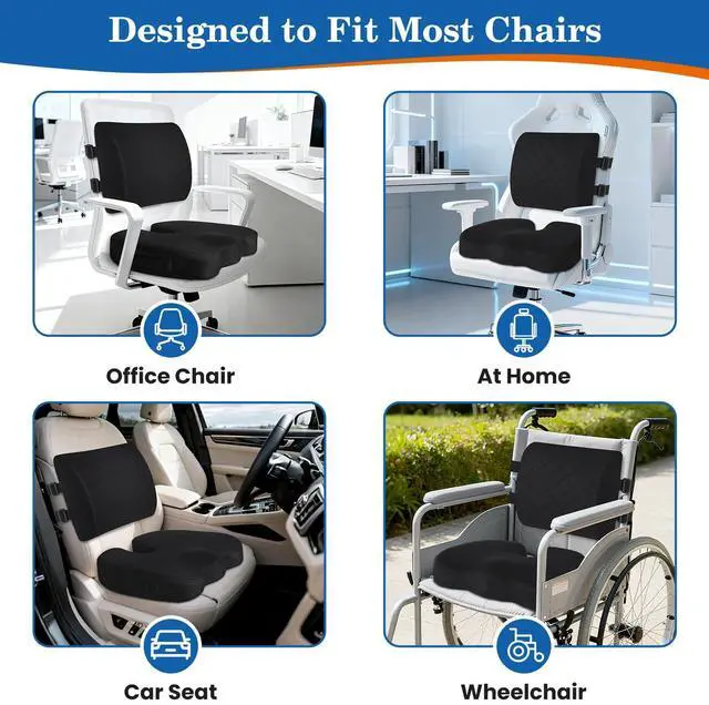 Alt view image 6 of 7 - Back&Seat Cushion, Car Seat Office Chair Cushions, Breathable Memory Foam Lumbar Back Support Pillow, Portable Airplane Seat Cushion for Travel, Computer Desk, Wheelchair, Driving (Black)