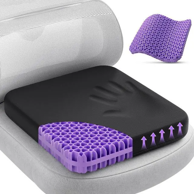 Main image of Gel Seat Cushion for Long Sitting, Enlarged & Thickened Patent Design, Breathable Cooling for Office Chair, Soft Car Seat Cushion for Wheelchair (Standard, Black)
