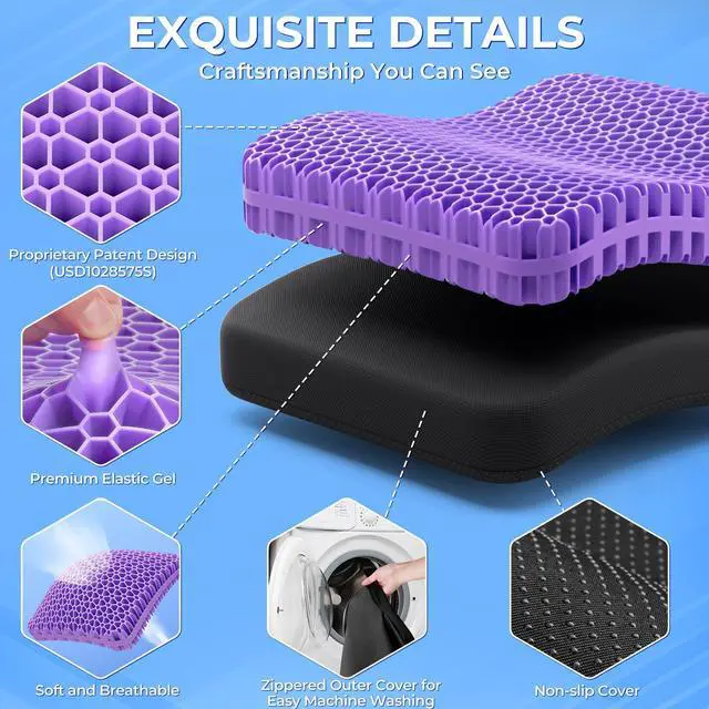 Alt view image 4 of 7 - Gel Seat Cushion for Long Sitting, Enlarged & Thickened Patent Design, Breathable Cooling for Office Chair, Soft Car Seat Cushion for Wheelchair (Standard, Black)