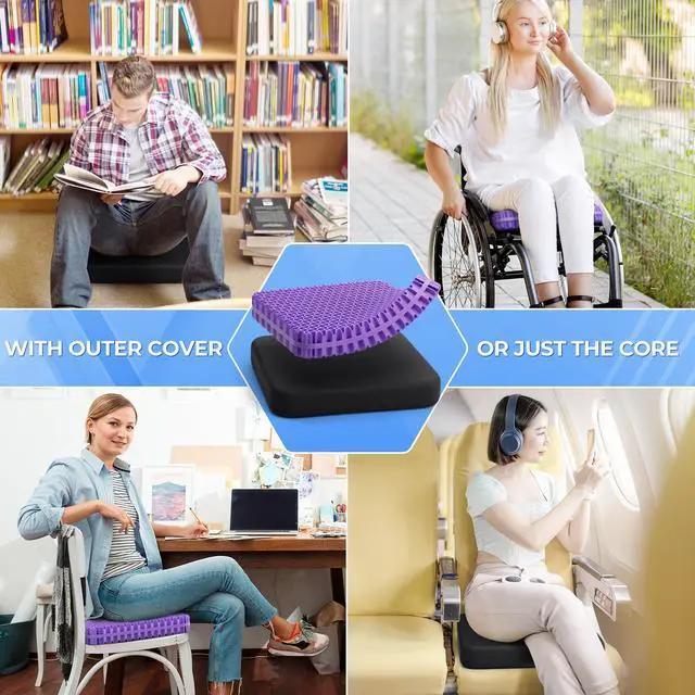 Alt view image 7 of 7 - Gel Seat Cushion for Long Sitting, Enlarged & Thickened Patent Design, Breathable Cooling for Office Chair, Soft Car Seat Cushion for Wheelchair (Standard, Black)