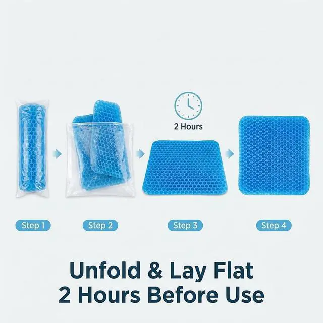 Alt view image 3 of 7 - Gel Seat Cushion, Gel Cushion, Cool & Breathable & Non-Slip for Car, Office, Home, Wheelchair (Blue, 40 x 35 x 3.2 cm)