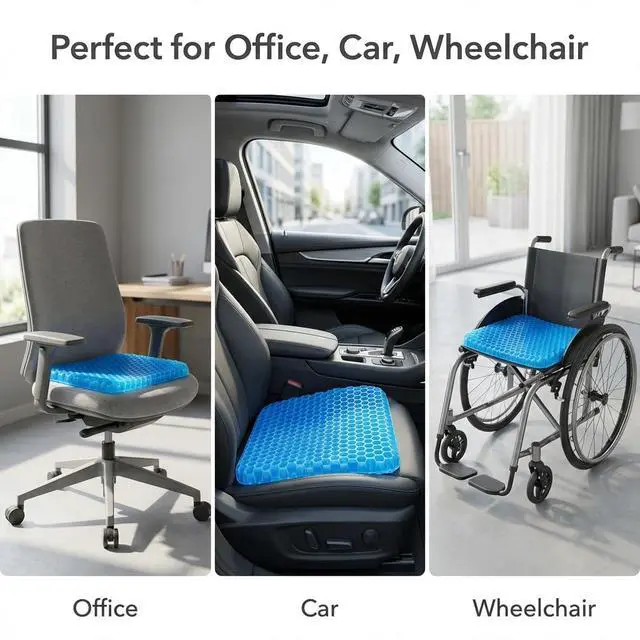 Alt view image 5 of 7 - Gel Seat Cushion, Gel Cushion, Cool & Breathable & Non-Slip for Car, Office, Home, Wheelchair (Blue, 40 x 35 x 3.2 cm)