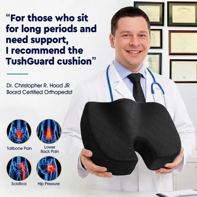 Alt view image 5 of 7 - Office/ Car Seat Cushion, Non-Slip Sciatica & Back Coccyx Tailbone Pain Relief Chair Pad, Memory Foam Butt Pillow for Computer Desk, Wheelchair, Driving (Black)