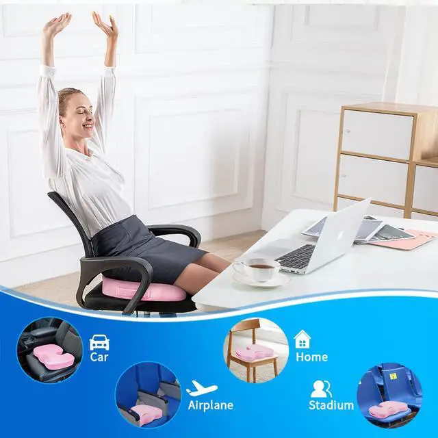 Alt view image 5 of 7 - Office Chair Cushion, Car Seat Cushion, Memory Foam Coccyx Cushion Pads for Tailbone Pain, Sciatica Relief Pillow, Correct Sitting Posture (Pink)