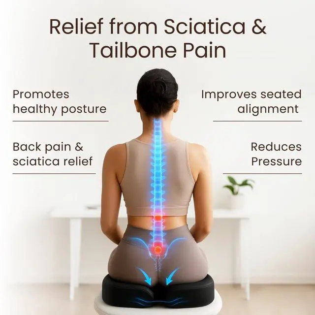 Alt view image 2 of 6 - Office Chair Cushion - Seat Cushion for Tailbone Pain Relief - Butt Pillow for Coccyx, Sciatica, and Lower Back Pain - Orthopedic Chair Pad for Lumbar Support in Office Desk, Car, Airplane