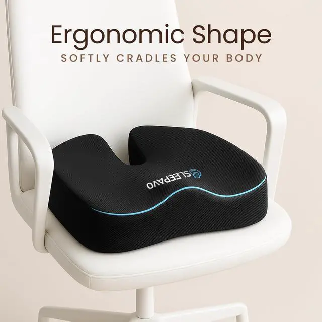 Alt view image 4 of 6 - Office Chair Cushion - Seat Cushion for Tailbone Pain Relief - Butt Pillow for Coccyx, Sciatica, and Lower Back Pain - Orthopedic Chair Pad for Lumbar Support in Office Desk, Car, Airplane