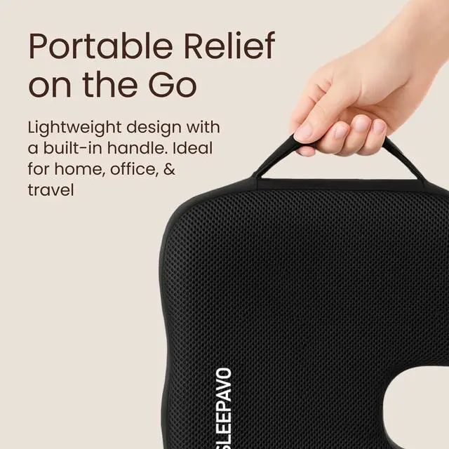 Alt view image 6 of 6 - Office Chair Cushion - Seat Cushion for Tailbone Pain Relief - Butt Pillow for Coccyx, Sciatica, and Lower Back Pain - Orthopedic Chair Pad for Lumbar Support in Office Desk, Car, Airplane