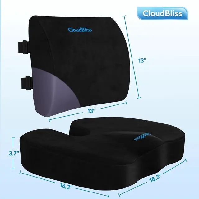 Alt view image 7 of 7 - Lumbar Support Pillow & Seat Cushion Set for Office Chair, Desk Chair, Wheelchair & Car Memory Foam Back Support, Ergonomic Chair Cushions, Sciatica Pain Relief, Home Essentials, Black