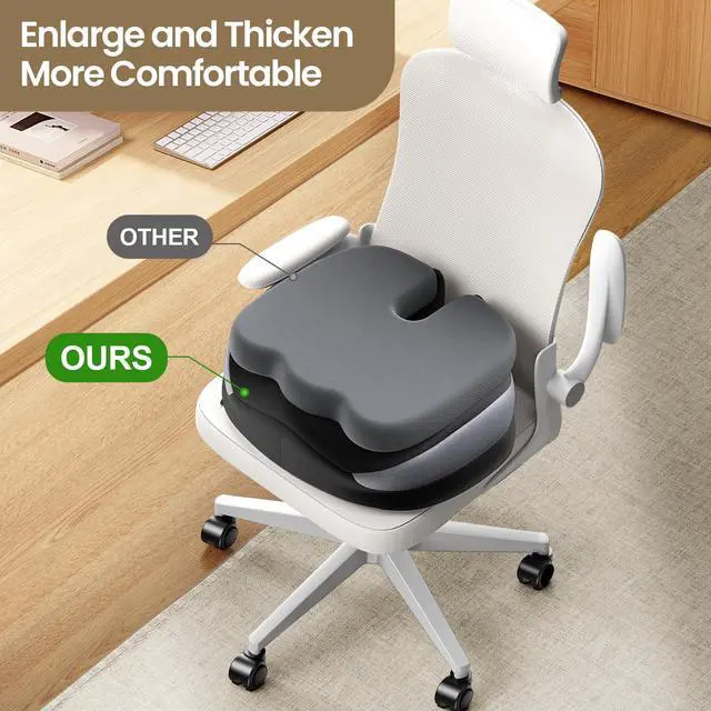 Alt view image 2 of 7 - Large Seat Cushion for Office Chair Memory Foam Coccyx Pain Relief Cushion Pillow for Back Support Non-Slip Seat Pad for Office Desk, Car Seat, Wheelchair, Sciatica