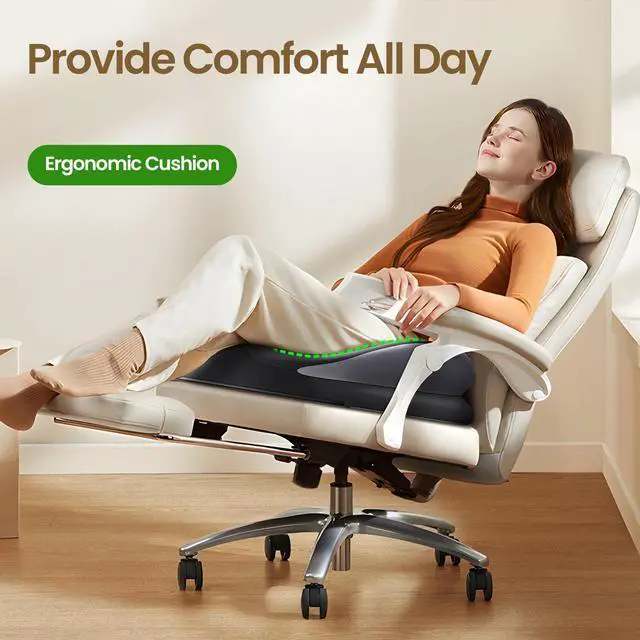 Alt view image 5 of 7 - Large Seat Cushion for Office Chair Memory Foam Coccyx Pain Relief Cushion Pillow for Back Support Non-Slip Seat Pad for Office Desk, Car Seat, Wheelchair, Sciatica