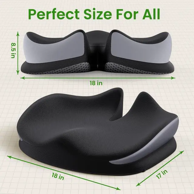 Alt view image 4 of 7 - Large Seat Cushion for Office Chair Memory Foam Coccyx Pain Relief Cushion Pillow for Back Support Non-Slip Seat Pad for Office Desk, Car Seat, Wheelchair, Sciatica