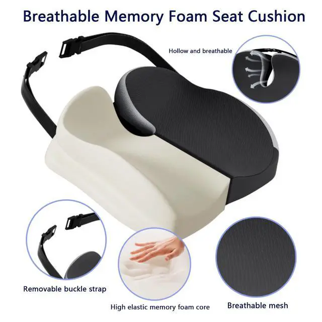Alt view image 2 of 6 - Seat Cushions for Office Chairs Wheelchair Cushion for Long Sitting Back PainMemory Foam Seat Car Computer Desk Chair CushionCoccyx Cushion for Tailbone Pain Relief Cushion Office Chair Black