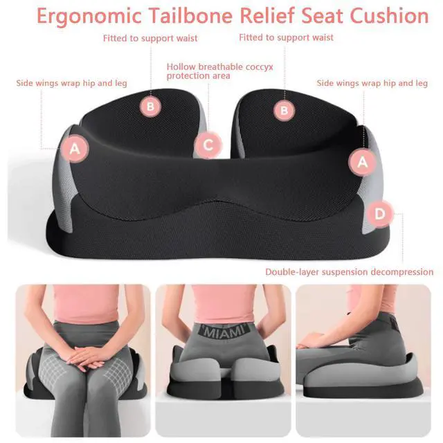 Alt view image 3 of 6 - Seat Cushions for Office Chairs Wheelchair Cushion for Long Sitting Back PainMemory Foam Seat Car Computer Desk Chair CushionCoccyx Cushion for Tailbone Pain Relief Cushion Office Chair Black