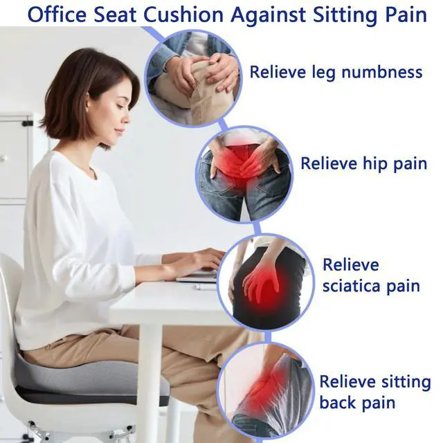Alt view image 4 of 6 - Seat Cushions for Office Chairs Wheelchair Cushion for Long Sitting Back PainMemory Foam Seat Car Computer Desk Chair CushionCoccyx Cushion for Tailbone Pain Relief Cushion Office Chair Black