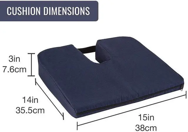 Alt view image 2 of 7 - Gradual Slope Coccyx Seat Cushion for Coccyx, Sciatica, Tailbone Pain, Dining Chairs, Desk Chairs, Thin Car Seats, Wheelchairs, Washable Cover, 15 Inch, Navy