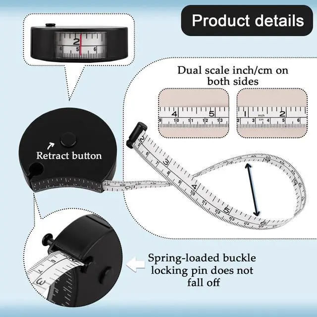 Alt view image 2 of 4 - Body Measuring Tape, Retractable Soft Double-Scale, 60 Inch/150 cm, Black