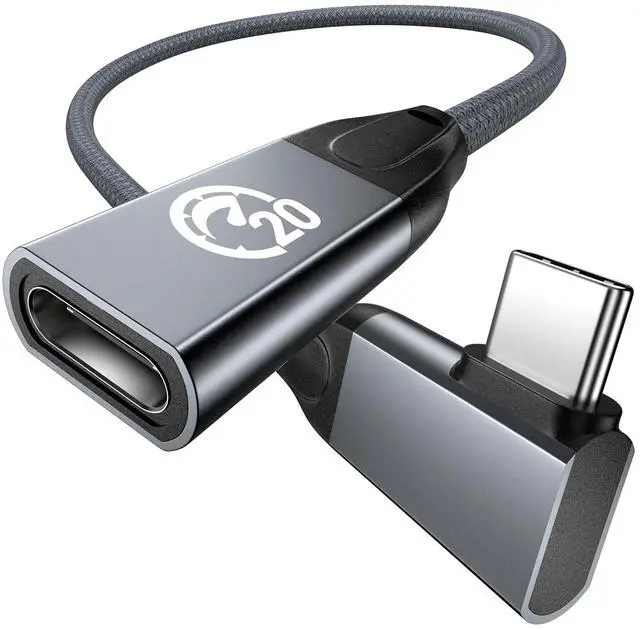 Main image of Right Angle USB C Extension Cable 1ft, 90 Degree USB-C 3.2 Female to Male Cable 20Gbps, 4K Video PD 3.1 240W Fast Charging Type C Extender Short, for PSVR2, MacBook, iPad, iPhone17, Magsafe Charger