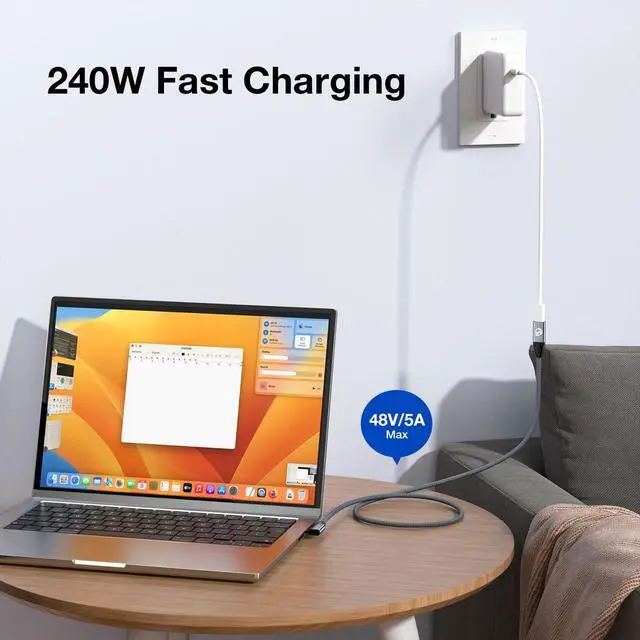 Alt view image 2 of 7 - Right Angle USB C Extension Cable 1ft, 90 Degree USB-C 3.2 Female to Male Cable 20Gbps, 4K Video PD 3.1 240W Fast Charging Type C Extender Short, for PSVR2, MacBook, iPad, iPhone17, Magsafe Charger