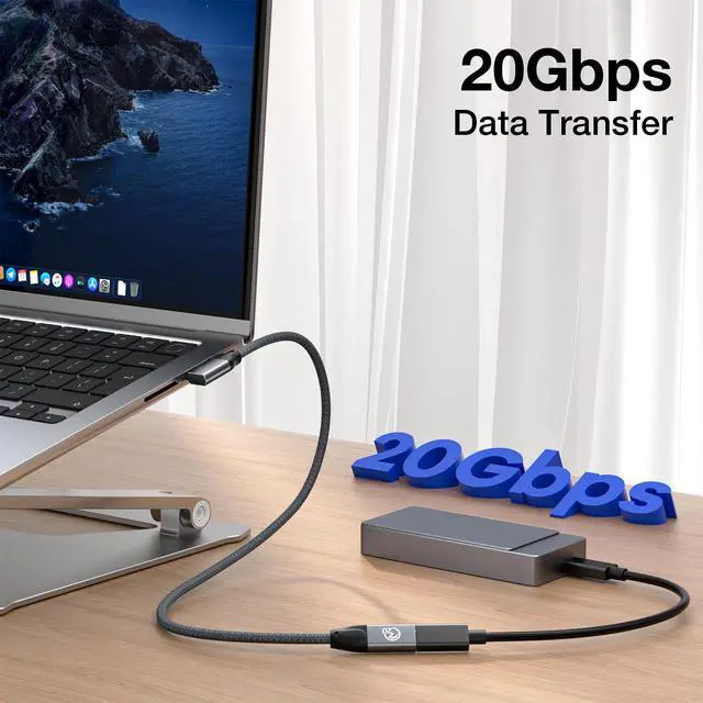 Alt view image 3 of 7 - Right Angle USB C Extension Cable 1ft, 90 Degree USB-C 3.2 Female to Male Cable 20Gbps, 4K Video PD 3.1 240W Fast Charging Type C Extender Short, for PSVR2, MacBook, iPad, iPhone17, Magsafe Charger
