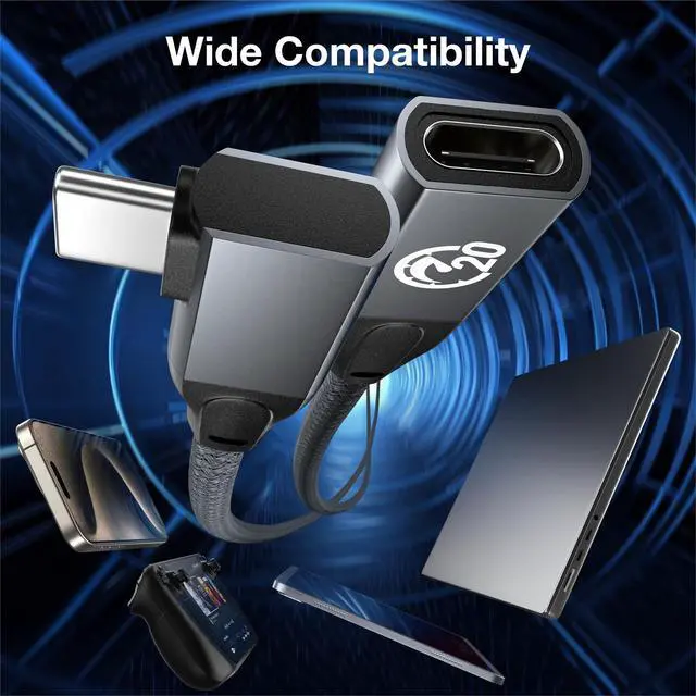 Alt view image 7 of 7 - Right Angle USB C Extension Cable 1ft, 90 Degree USB-C 3.2 Female to Male Cable 20Gbps, 4K Video PD 3.1 240W Fast Charging Type C Extender Short, for PSVR2, MacBook, iPad, iPhone17, Magsafe Charger