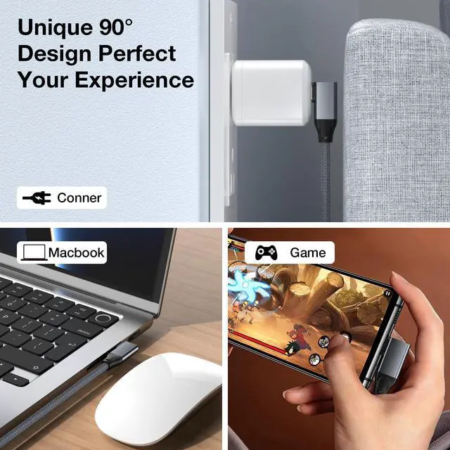 Alt view image 5 of 7 - Right Angle USB C Extension Cable 1ft, 90 Degree USB-C 3.2 Female to Male Cable 20Gbps, 4K Video PD 3.1 240W Fast Charging Type C Extender Short, for PSVR2, MacBook, iPad, iPhone17, Magsafe Charger