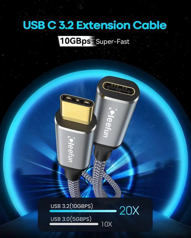 Alt view image 2 of 7 - Short USB-C Extension Cable (1ft, 2-Pack), USB-C Male to Female, 10Gbps Data & 4K Video Sync, 100W Fast Charging for Laptop, Tablet, Phone