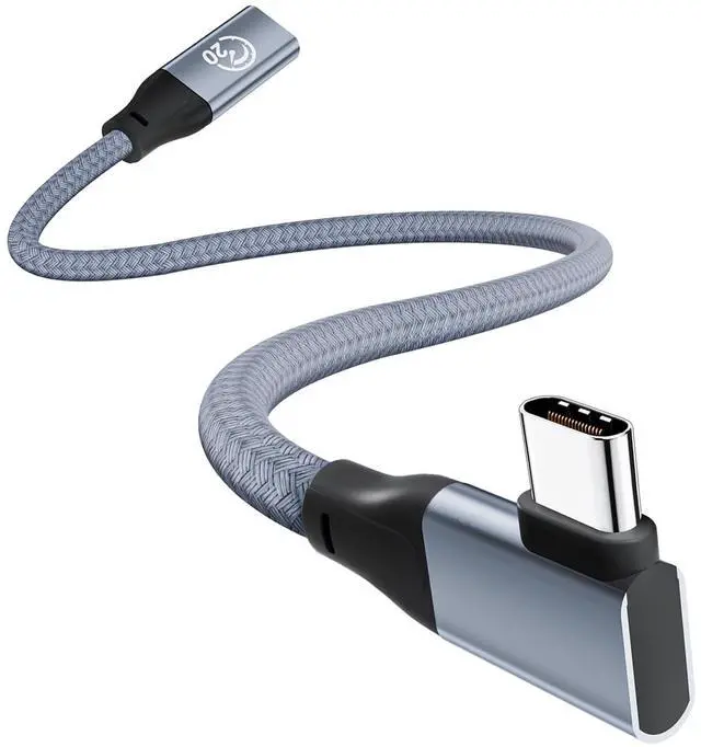 Main image of USB C Extension Cable Right Angle 0.3M/1FT, 90 Degree USB-C 3.2 Female to Male Cable 20Gbps, 4K@60Hz Video Output Type C Extender for iPhone 17 16, MacBook Pro Air, iPad, Magsafe Charger