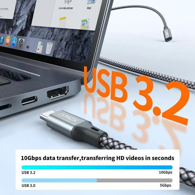 Alt view image 2 of 6 - USB C Extension Cable (3.3Ft/1m/10Gbps), USB 3.2 Type C 3.1 Male to Female Extension 100W/5A Charging & Sync for USBC Hub/PSVR2/iPhone 15 16 17 pro max/MacBook Air M2 Pro/iPad/Mag Safe Charger