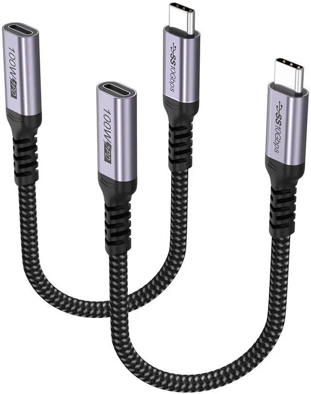 Main image of Short USB C Extension Cable 6 inch 2-Pack, USB 3.2 Gen 2 Type C Extender Full-Function Cord 100W Fast Charging 10Gbps Transfer 4K@60Hz Video for Hub Mobile Phone Tablet Monitor Laptop Desktop Computer