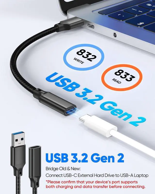 Alt view image 2 of 7 - USB C Female to USB Male Adapter 2-Pack, 10Gbps Short USB C Female to USB A Male Extension Cable 6in, USB 3.2 Gen 2 OTG,60W &3A Charging USBA to USBC Adapter Cable for Laptop,PC,U Disk,Mag-safe