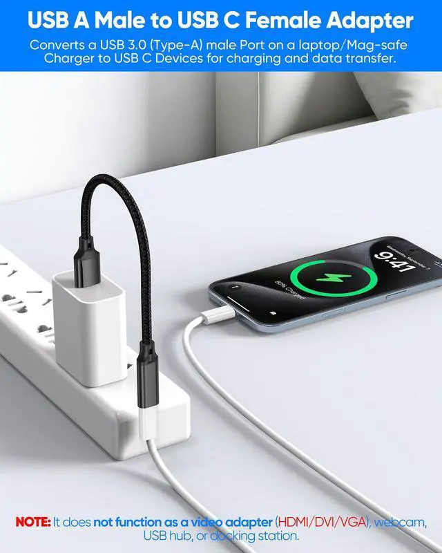 Alt view image 7 of 7 - USB C Female to USB Male Adapter 2-Pack, 10Gbps Short USB C Female to USB A Male Extension Cable 6in, USB 3.2 Gen 2 OTG,60W &3A Charging USBA to USBC Adapter Cable for Laptop,PC,U Disk,Mag-safe