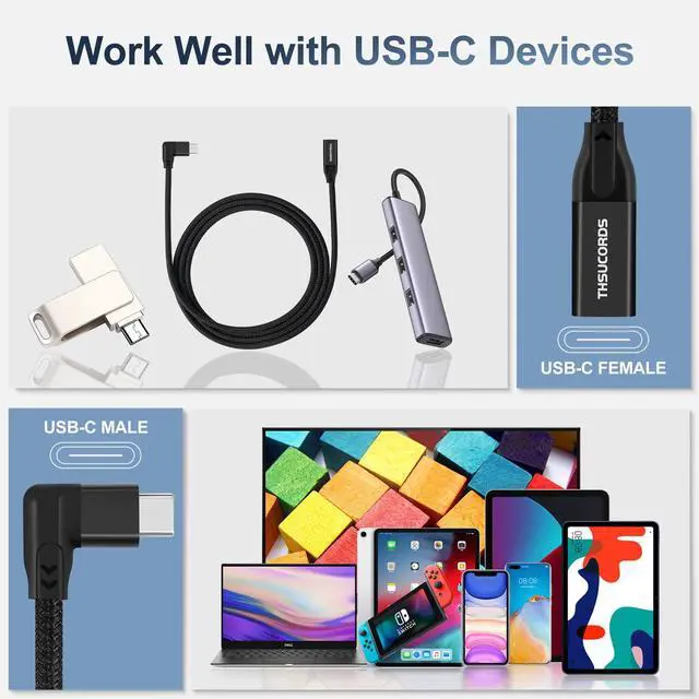 Alt view image 5 of 7 - 100W USB C Extension Cable 0.3FT, 10Gbps 90 Degree Right Angle USB C 3.2 Male to Female 4K Video Extender Fast Charging Cord Compatible with MacBook,iPad Pro,Nintendo Switch,Steam Deck