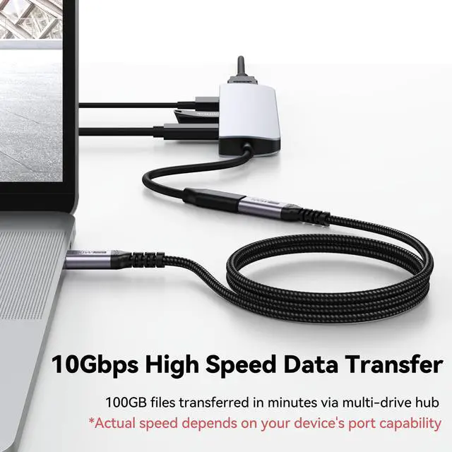 Alt view image 5 of 7 - USB C Extension Cable 3Ft 2 Pack, USB 3.2 Gen 2 Type C Extender Male to Female Full Function 10Gbps Data Transfer/ 4K@60Hz Video/ 100W Charging for Macbook Air Pro iPhone iPad Dock Hub Monitor
