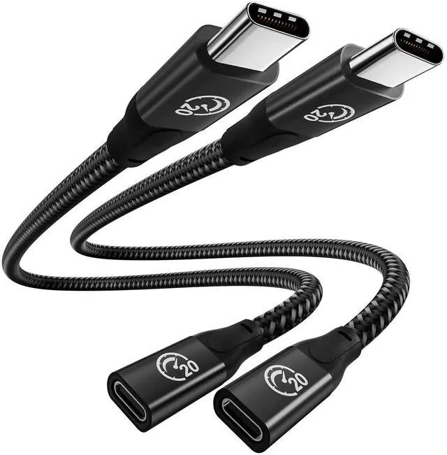 Main image of USB C Extension Cable 1FT 2Pack, USB-C 3.2 Gen2 20Gbps Male to Female 4K Video Cord, Type-C Extender, for MacBook Pro M4 M3, iPad mini Air Pro, Dell XPS, Surface, Galaxy S25 S24, iPhone 16