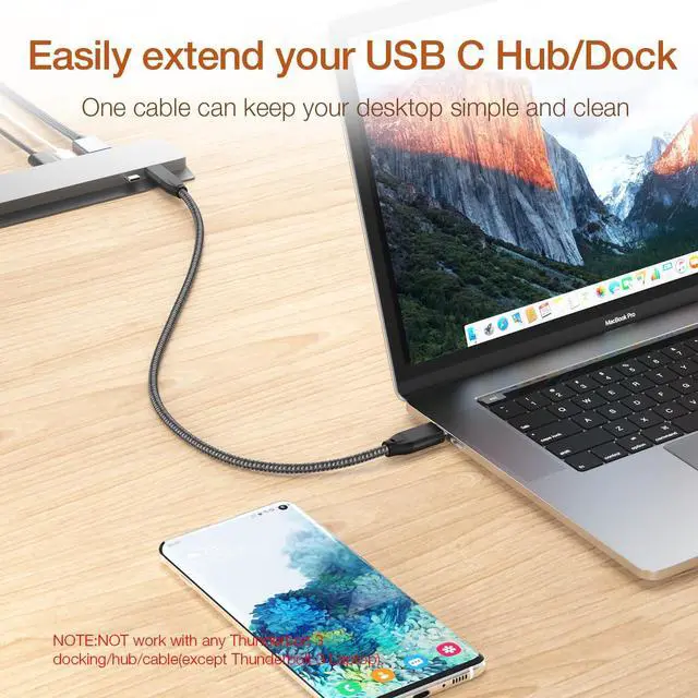 Alt view image 6 of 7 - USB C Extension Cable 1FT 2Pack, USB-C 3.2 Gen2 20Gbps Male to Female 4K Video Cord, Type-C Extender, for MacBook Pro M4 M3, iPad mini Air Pro, Dell XPS, Surface, Galaxy S25 S24, iPhone 16