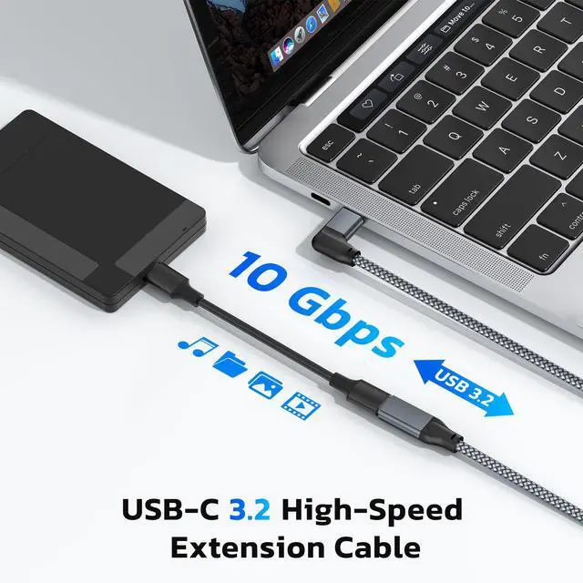 Alt view image 2 of 7 - Right Angle USB C Extension Cable 0.66FT,90 Degree Type C 3.2 Gen2 Female to Male Extender Short Cord,L Shape Thunderbolt 3 Lead for iPhone 17e 16 15,iPad Air,Nintendo Switch,Samsung Galaxy S26