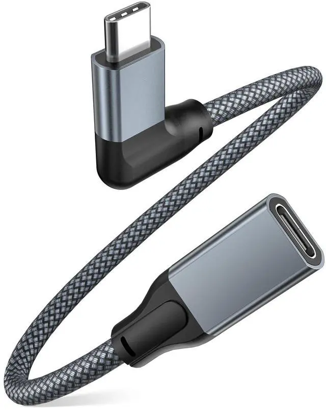 Main image of Right Angle USB C Extension Cable 0.66FT,90 Degree Type C 3.2 Gen2 Female to Male Extender Short Cord,L Shape Thunderbolt 3 Lead for iPhone 17e 16 15,iPad Air,Nintendo Switch,Samsung Galaxy S26