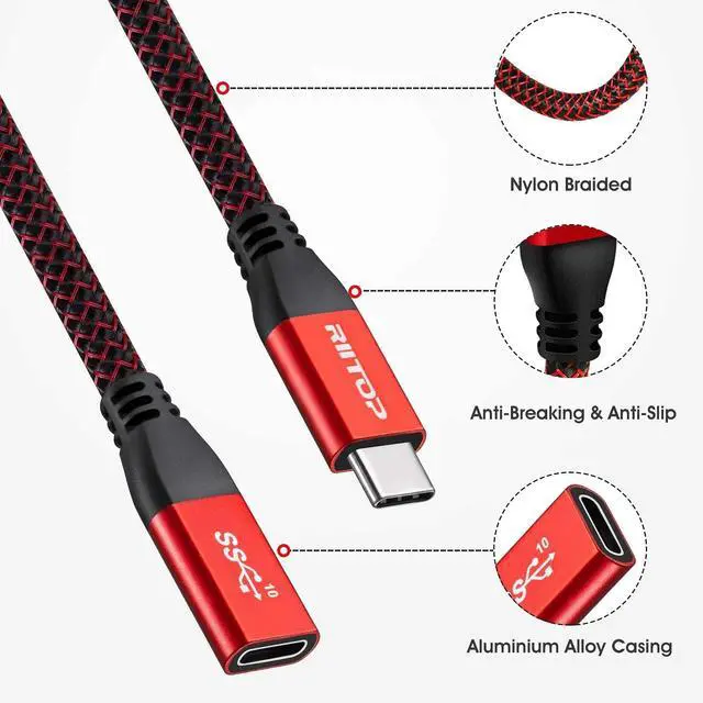 Alt view image 5 of 7 - USB C Extension Cable Short, USB-C Male to Female Extender Braided Cord for Nintendo Switch, MacBook Pro 7.8inch (Thunderbolt 3 Compatible)