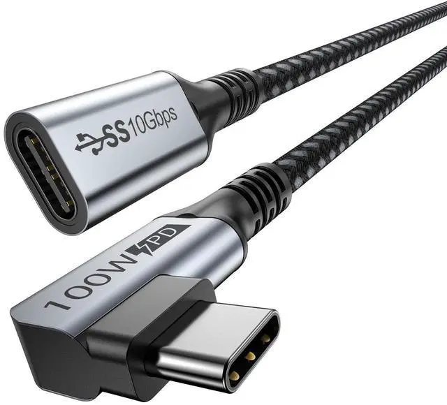Main image of USB C Extension Cable, USBC Right Angle Extender Cord 6 FT USB 3.1(10Gbps) Male to Female 100W Fast Charging Cable Compatible for MacBook Pro/Air, Switch, Laptop, Tablet and Mobile Phone