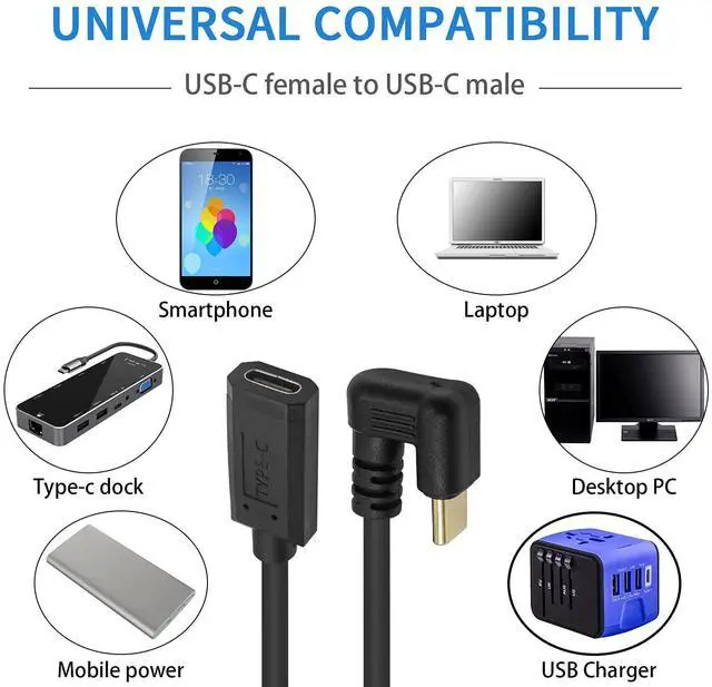 Alt view image 3 of 7 - USB Type C Extension Cable 6ft, U Shape USB C 10Gbps 60W USB 3.1 Type C Male to Female Cable, 180 Degree Type C Extender for Smartphone, MacBook