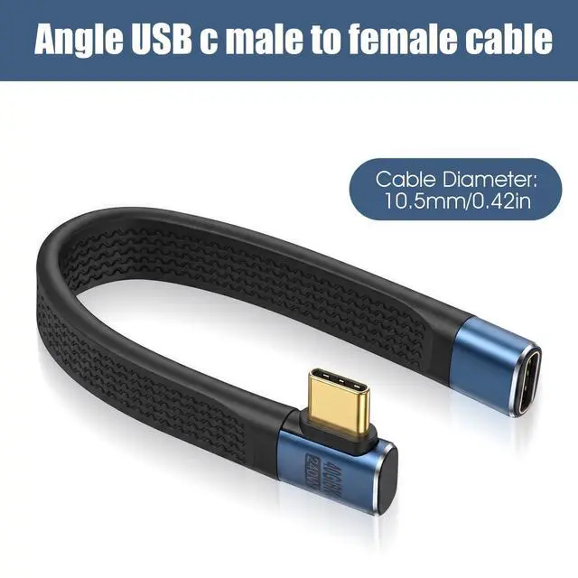 Alt view image 2 of 7 - 5.5 inch Right Angle USB C Male to Female Extender Cord PD 240W, Flat Short USB C Extension Cable, 40Gbps USB 4.0/3.2/3.1/2.0 Type C Extender Cable 8K/60hz Video for Phone, External SSD, Docking