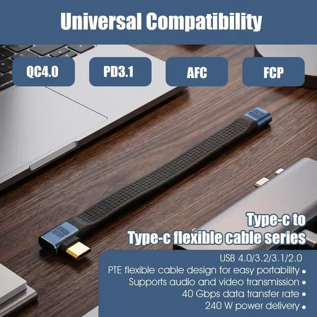 Alt view image 4 of 7 - 5.5 inch Right Angle USB C Male to Female Extender Cord PD 240W, Flat Short USB C Extension Cable, 40Gbps USB 4.0/3.2/3.1/2.0 Type C Extender Cable 8K/60hz Video for Phone, External SSD, Docking