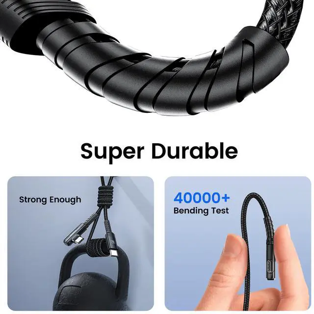Alt view image 7 of 7 - USB-C to USB-C Charger Cable (6.6ft, 2Pack), 60W Type-C Charging Cord, Right Angle Fast Charging for iPhone 17 16 15 Pro Plus Pro Max Air/MacBook Air/Samsung S25 Ultra/S24 - Black